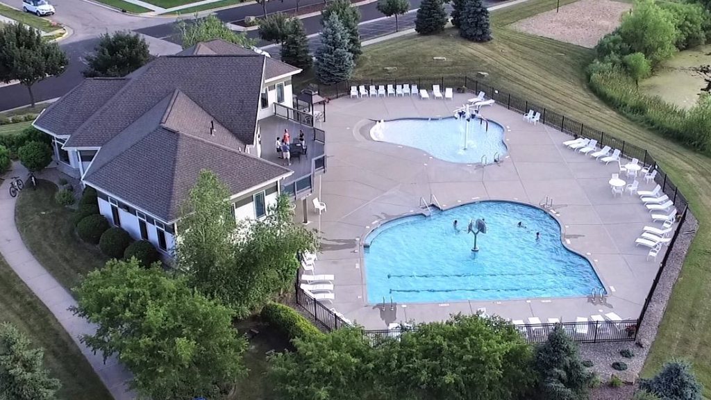 Aerial view of the MeadowBrook Neighborhood Center and Pool